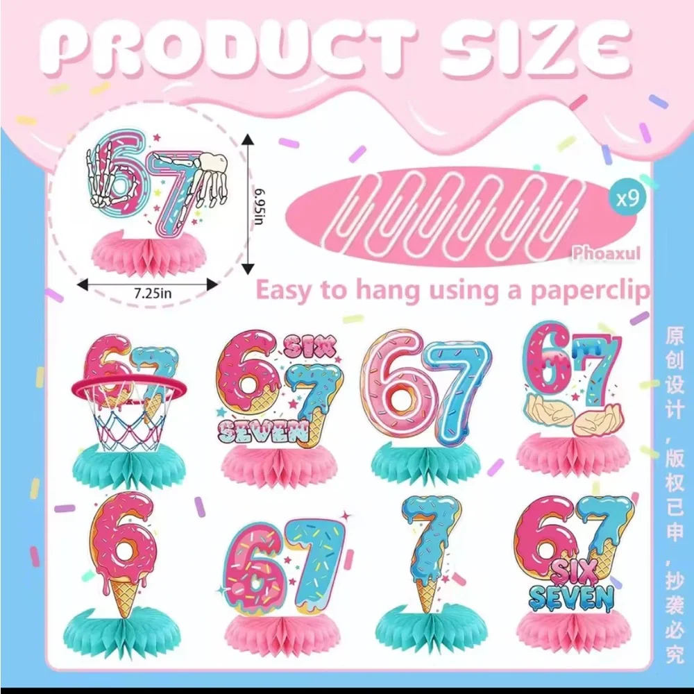 Colorful Number 6 and 7 Party Centerpieces, banner, decoration